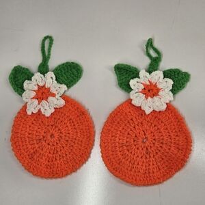 Crochet Orange Fruit Coasters Homemade Spring Summer‎ Orange Set Of 2 Summer